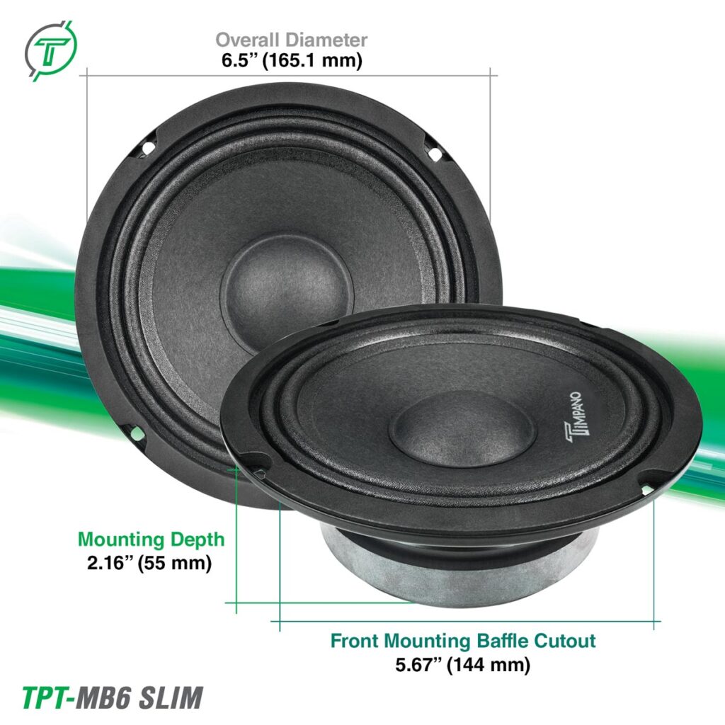 2 In Midrange Speakers 2x Timpano 6.5" Shallow Midrange Speaker Pro Audio 1000W 4 Ohm TPT-MR6-4 PRO 5 In Midrange Speaker - Foto 3