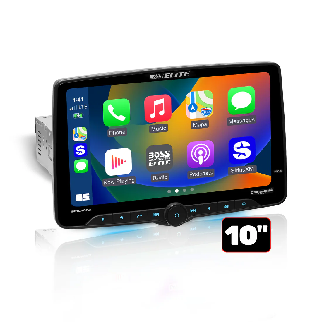 BOSS ELITE BE10ACP.X  10.1 Inch Touchscreen, Bluetooth, Mechless, Apple CarPlay, Android Auto, Sirius XM-Ready, Single Din, AM/FM Radio Receiver, Multicolor Panel